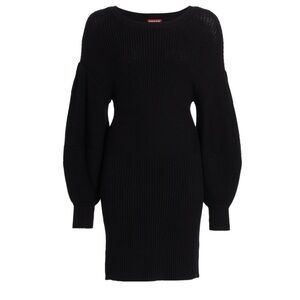 Staud Marylebone Sweater Dress Black Ribbed Knit Dress